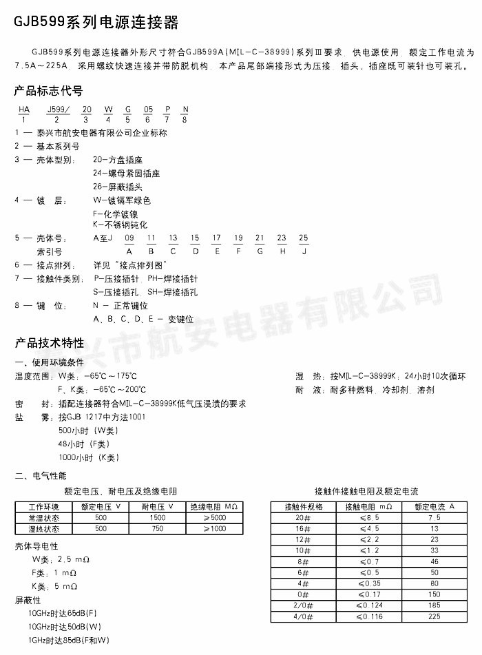 GJB599系列電源連接器